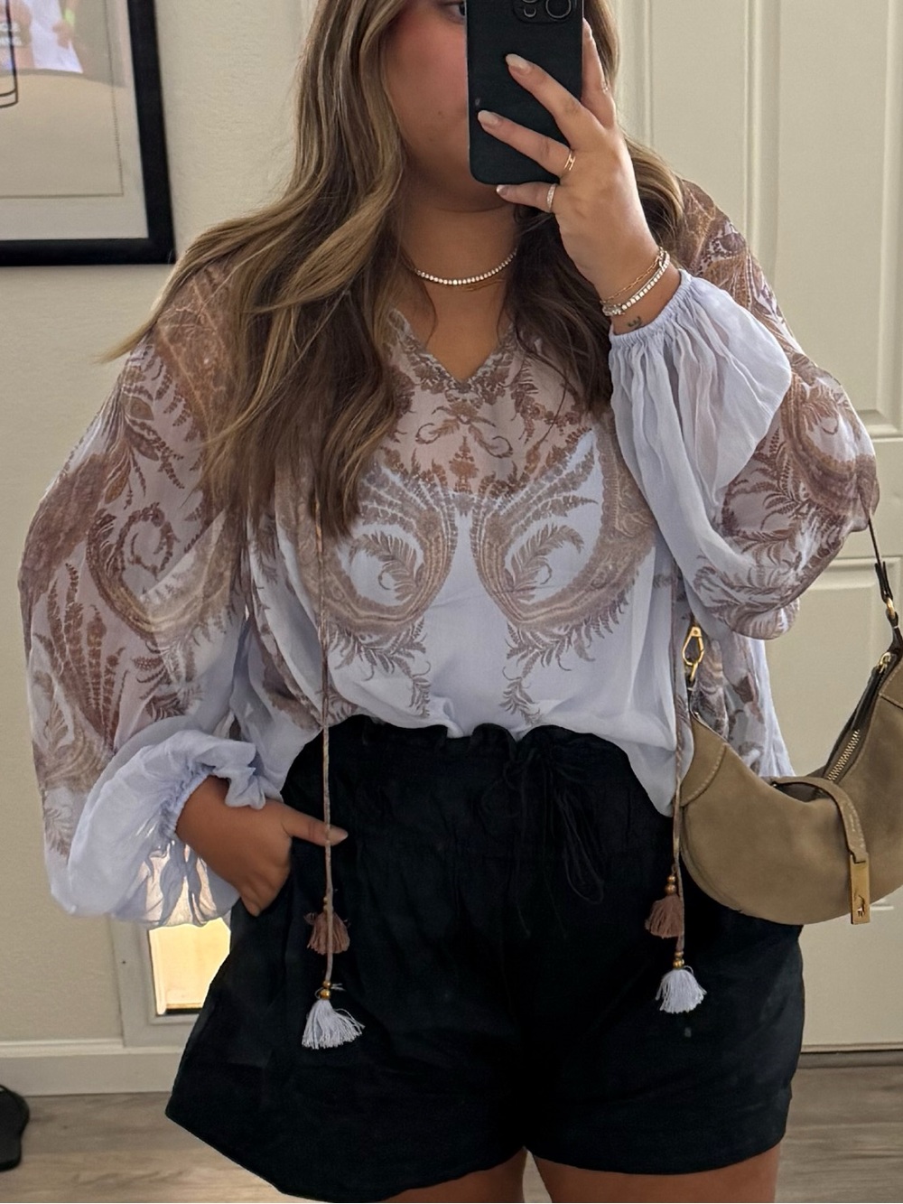 Zimmermann Sheer Lavender Blouse with Gold Embroidered Tassels - Picture 3 of 3